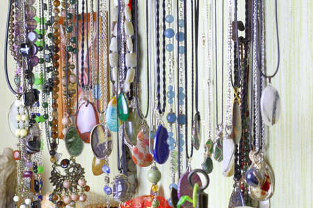 Handmade jewelry made of natural stones. Pendants and pendants made of natural material.の写真素材