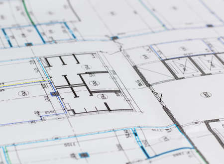The background is from a fragment of a typical drawing of a house under construction.の写真素材