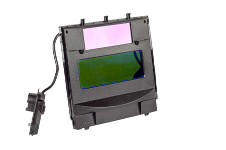 An element of a protective welding mask, a photovoltaic cell with a solar pallet and a control unit and settings.の写真素材