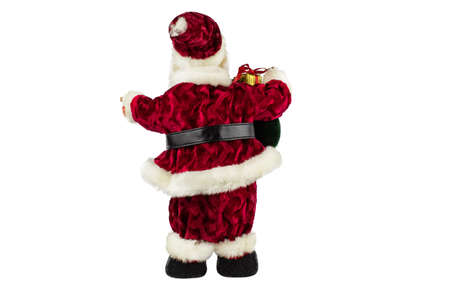 Santa Claus in a red suit and a big bag with gifts on a white background.の写真素材