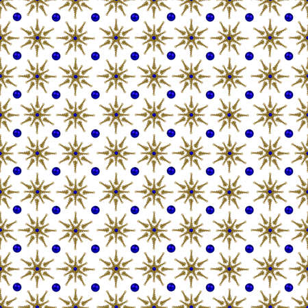 Seamless pattern, stars collected from gold, decorated Christmas trees on a white background.の写真素材