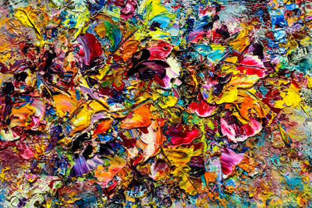 Abstract multicolored background made with acrylic paints. Colored volumetric strokes in a chaotic manner. Blurred image.の写真素材
