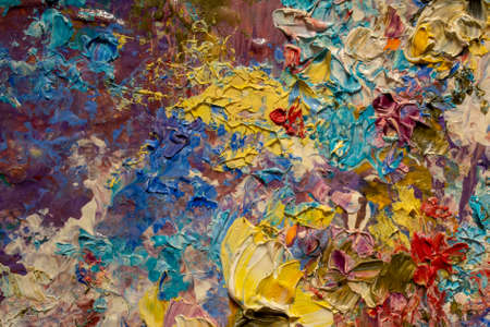 Abstract multicolored background made with acrylic paints. Colored volumetric strokes in a chaotic manner. Blurred image.の写真素材