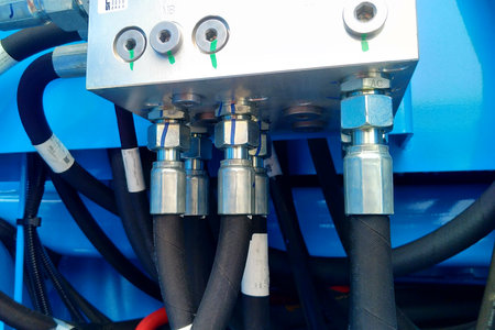 Hydraulic hoses of high pressure hydraulic system of the lift.の写真素材