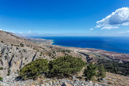 View of the Mediterranean sea from the top of the Imbros gorge. Greece. Crete.の写真素材