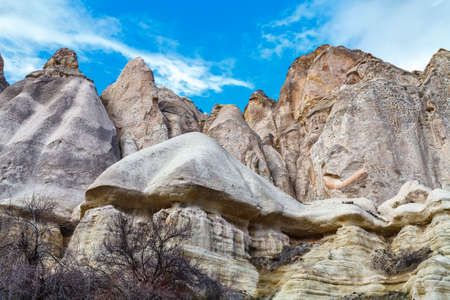 View of the tops of the mountains in Cappadocia in winter. Turkey.の写真素材