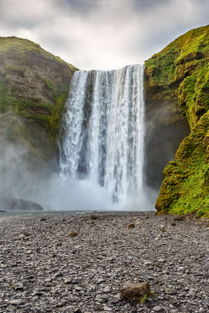 Vertical view of Skogafoss waterfall of Iceland.の写真素材