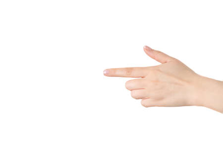 Isolated female index finger on a white background.の写真素材