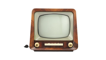 Vintage television isolated on white background. Clipping path included.の写真素材