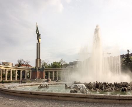 monument to Soviet soldiers, monument to a Soviet soldier, people near the obelisk, fountain on a city streetのeditorial素材