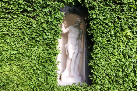 hedge with an antique statue, hedge with an antique statue in a niche, curling ivyの写真素材