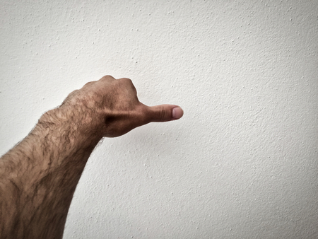 thumb, sideways, hand part, gesture, body part, white background, Caucasian man, hand fingerの写真素材