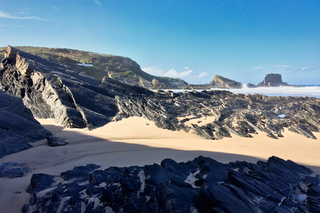 beautiful rocks on the shore, cliffs on the oceanの写真素材