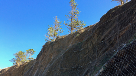 metal mesh to hold stones, breakage and safety net, means to prevent stone fallsの写真素材