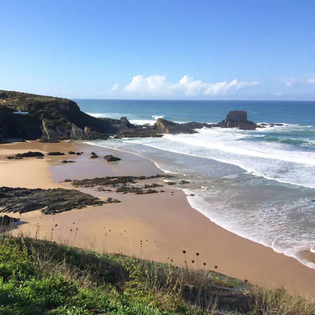 beautiful seascape, rocks near the sea, waves and surfの写真素材