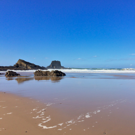 beautiful seascape, rocks near the sea, waves and surfの写真素材