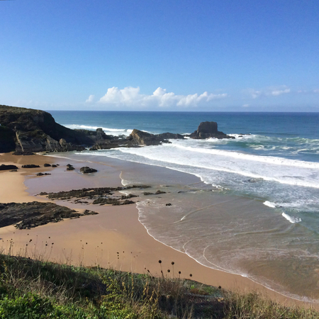 beautiful seascape, rocks near the sea, waves and surfの写真素材
