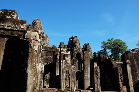 Ruins of a medieval temple in Southeast Asia. Abandoned stone buildings.の写真素材