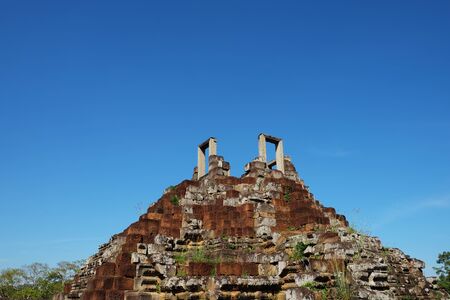 Architectural monuments of ancient civilizations. Steps leading to heaven. Heritage of Khmer civilization. The ruins of a medieval stone hindu temple.の写真素材