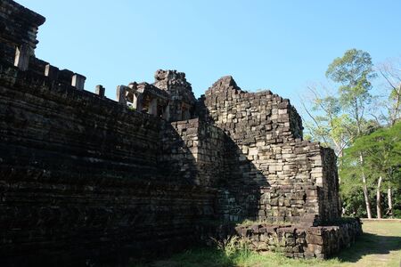 Fragment of a dilapidated corner defensive tower. Antiquities of Southeast Asia.の写真素材