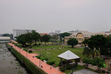 Bangkok, Thailand, December 28, 2018. Rama VIII Park aerial view in the evening. A fragment of a city park in the capital of Thailand.のeditorial素材