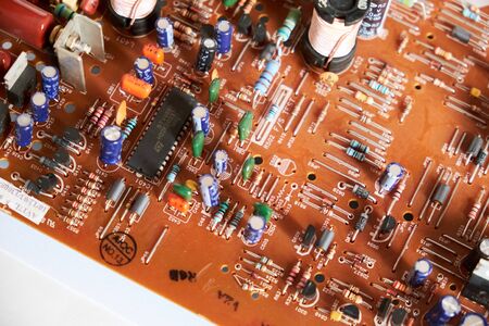 Chernihiv region, Ukraine, April 25, 2019. Old printed circuit board.