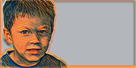 The portrait of a caucasian boy stylized as modern painting. Copyspace.の写真素材