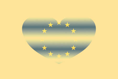 Abstract flag of Europe in grunge heart shaped. Pastel background. Grain.の写真素材