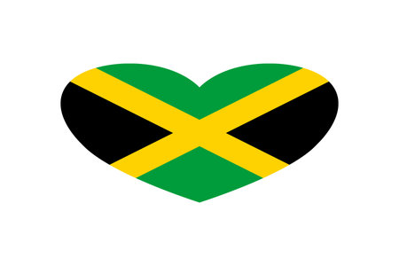 Jamaica flag in the heart shape. Isolated on a white background.の写真素材
