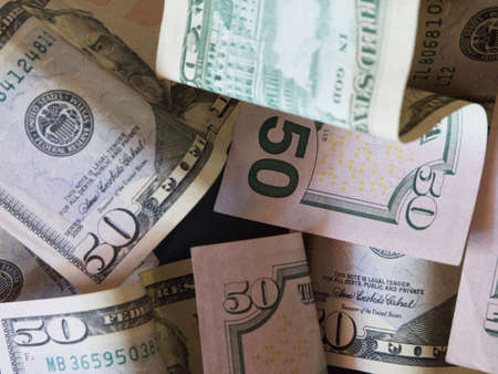 Banknotes with a face value of 50 dollars close-up. American paper money.の写真素材