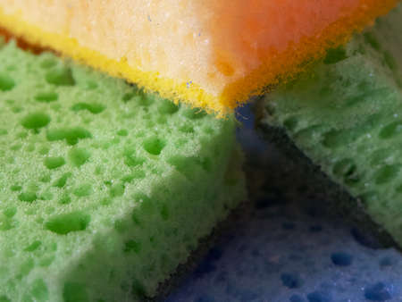 A few colorful sponges, a close-up shot.の写真素材