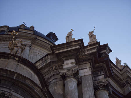 A fragment of the roof of the Dominican church in Lviv. baroque architecture.の写真素材