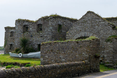 The ruins of an ancient stone building in the south of Ireland. Ancient European architecture. The ruins of Arundel Grain Store, near Clonakilty, West Cork. The 16th Century Grain Store.の写真素材