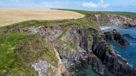 Farm fields on the shore of the Celtic Sea, south of Ireland, County Cork. beautiful coastal area....