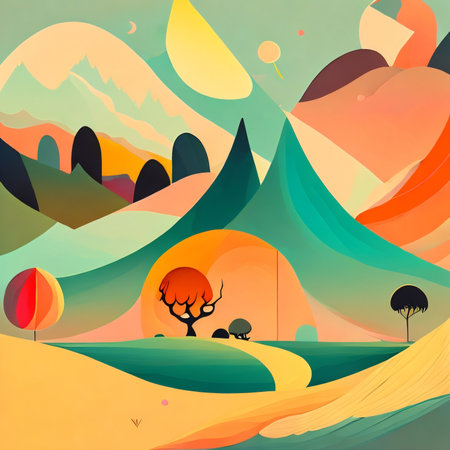 Vistas of Color. Visually pleasing composition of surreal sunset sunrise colors and textures for subject of landscape painting, imagination, creativity and art. Created with generative AI toolsの素材