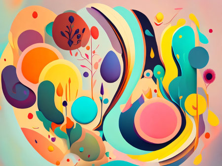 Abstract background, multicolored texture. Artistic abstraction of surreal natural forms, textures and colors on the subject of art, imagination and dreaming. Created with generative AI toolsの素材