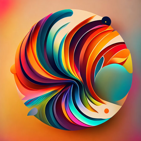 Abstract round pattern, icon. Backdrop of colorful shapes and strokes on the subject of art, creativity and design. Created with generative AI toolsの素材