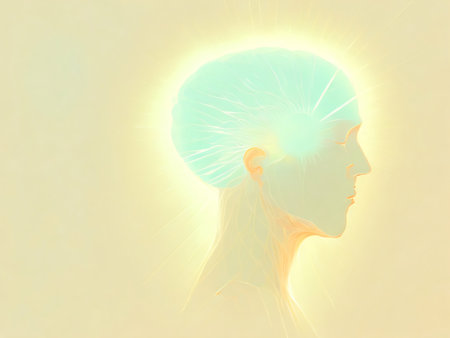 Concept of mindfulness and mental activity. Human face and elements with metaphorical relationship to mind, reason, thought, mental powers and mystic consciousness. Created with generative AI toolsの素材