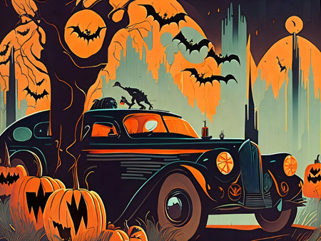 Halloween cute pumpkin illustrations. Illustration glowing pumpkin on treat or trick fantasy fun party celebration. Created with generative AI toolsの素材