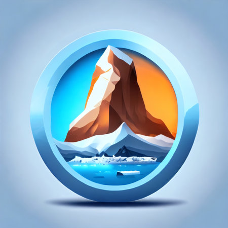 Winter landscape with glaciers. Beautiful winter snow background. Antarctica landscape and view. Arctic illustration with snow mountains. Created with generative AI toolsの素材