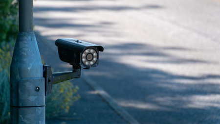 CCTV camera on a field. outdoor camera.の写真素材