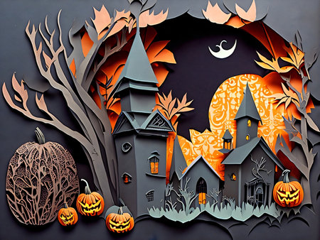 Halloween cute pumpkin illustrations. Illustration glowing pumpkin on treat or trick fantasy fun party celebration. Created with generative AI toolsの素材