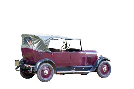 Vintage car from the early 20th century with a canvas roof, isolate.の写真素材