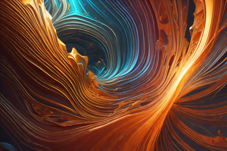 Graphic illustration showcasing an interplay of shapes on a multicolored background, symbolic of space, light, and energy. Created with generative AI toolsの素材