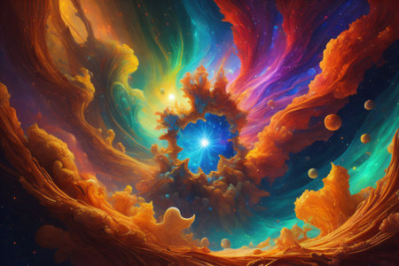 Visual illustration of a background created from fractal color textures, applicable for projects related to creative thinking, creative endeavors, and design. Created with generative AI toolsの素材