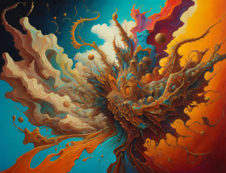 Visual representation of fractal paint and rich textures, embodying the concepts of imagination, creativity, and the field of art. Created with generative AI toolsの素材
