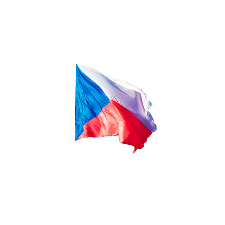 The Czech Republic's tricolor flag proudly flutters in the breeze. isolated.の写真素材