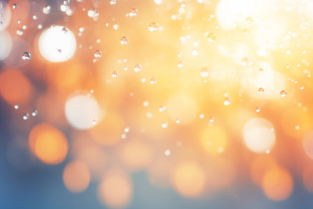 The mesmerizing sight of abstract raindrops glistening in the sunlight from overhead, forming a beautiful water background perfect for showing casing products or text. Created with generative AI toolsの素材