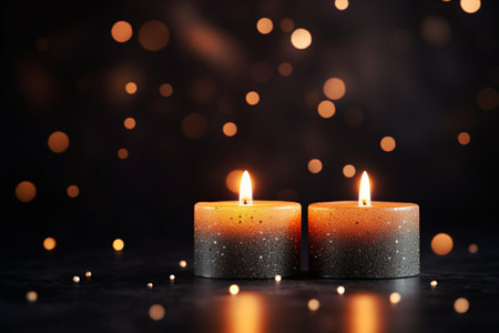 Candles ablaze with a glittery gleam, ushering in a joyful atmosphere. Created with generative AI toolsの素材