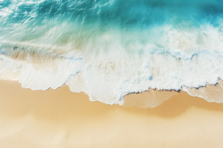 An abstract sand beach, with its tranquil light blue watersâa captivating summer vacation background concept banner, designed to accommodate your message. Created with generative AI toolsの素材